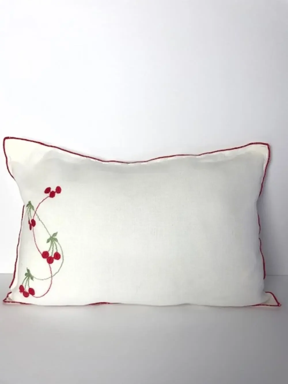 Upcycled Handcrafted Vintage Linen Cherry Doily Accent Boudoir Pillow 14